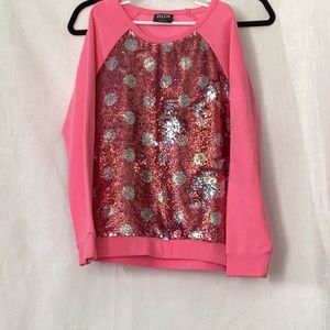 Zelos size L pink sweatshirt.  EUC Sequence pink and gray on front